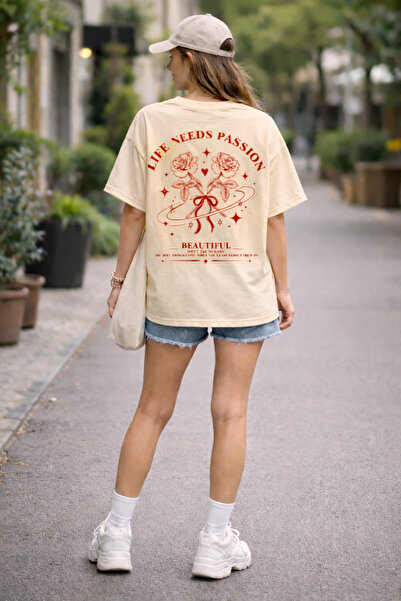 ArtYus Life Needs Passion Back Printed Cotton Relaxed Fit Round Neck Unisex T...