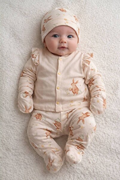 AYDEDE KİDS Yenidoğan %100 Pamuk 5’li Bebek Takımı – Uzun Kollu Üst, Alt, Şap...