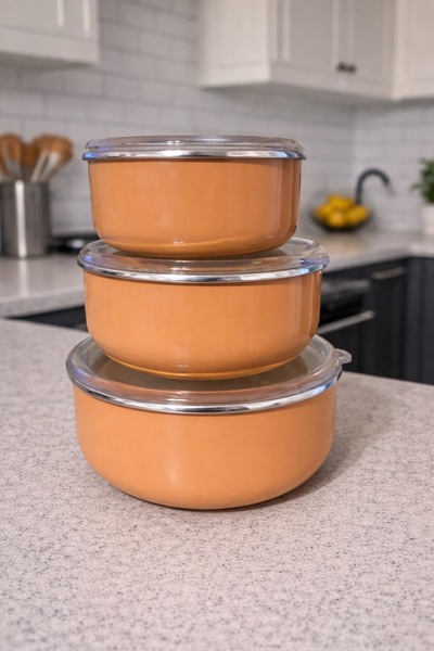 ALEV EMAYE 3-Piece Enamel Vacuum Lid Storage Container Set 14-16-18 cm