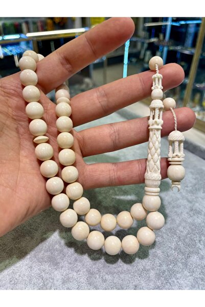 Doğaltaş Fil Dişinden Nakkaş İşlemeli İmameli Tespih