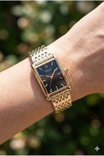 Gant Dikdörtgen Kasa Kadın Kol Saati | Japon Mekanizma, Altın Renk Çelik Kord...