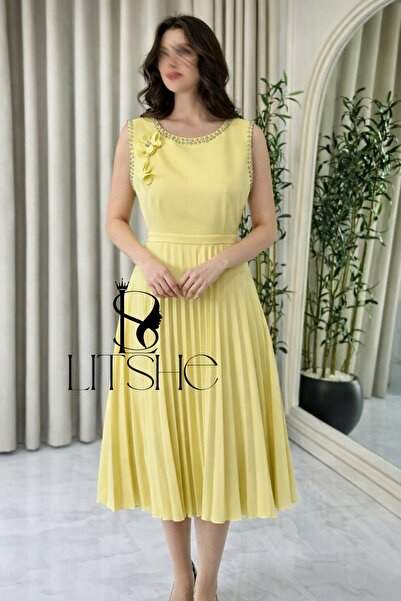 LITSHE Elegant lemon yellow dress for Eid