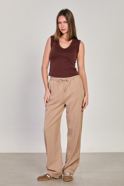 BARRELS AND OIL Women's Tasseled Wide-Leg Trousers - Mink