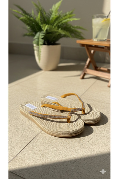 DARUGA Flip-flops pentru femei talpă plată lı Parmak Arblas cu pietre aplicat...