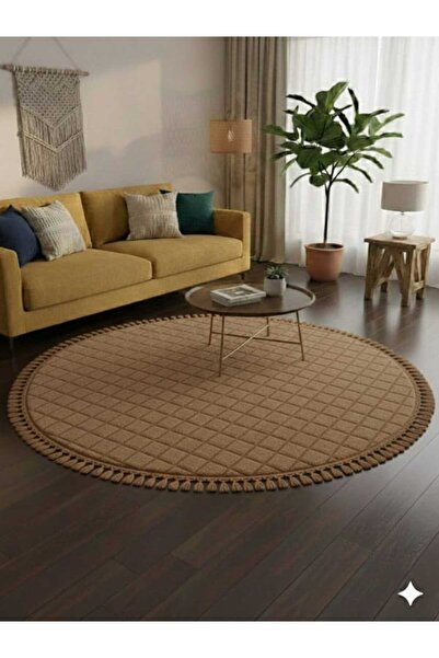 ALTUN CARPET Modern Round Babil Yumura Model Pompon Fringed Plush Carpet Non-...