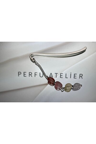 perfu atelier Doğal Taş Detaylı El Yapımı Metal Kitap Ayracı – Gül Kuvars, Si...