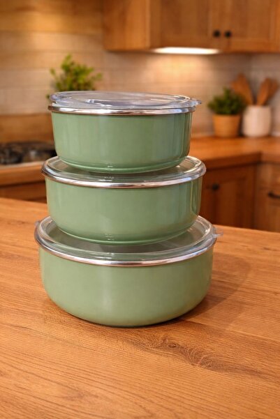 ALEV EMAYE 3-Piece Enamel Vacuum Lid Storage Container Set 14-16-18 cm