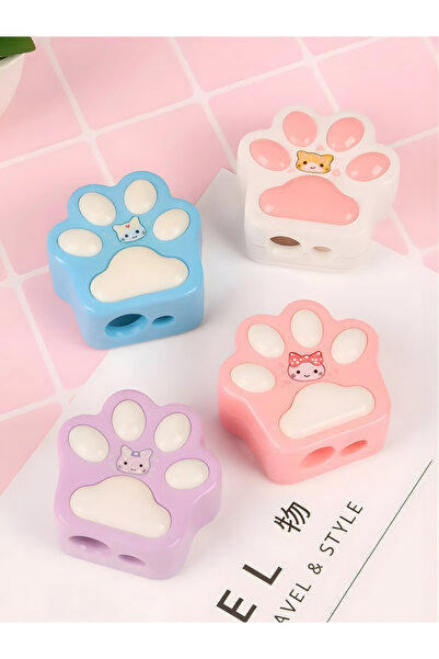 ÖZ OFİS Kawaii Büyük Boy Patili Kalemtıraş - Hazneli - Çift Bıçaklı - Tekli