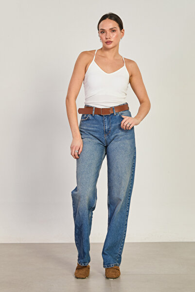 BARRELS AND OIL Women's J63 Belted Palazzo Jean Trousers - Brown Tint