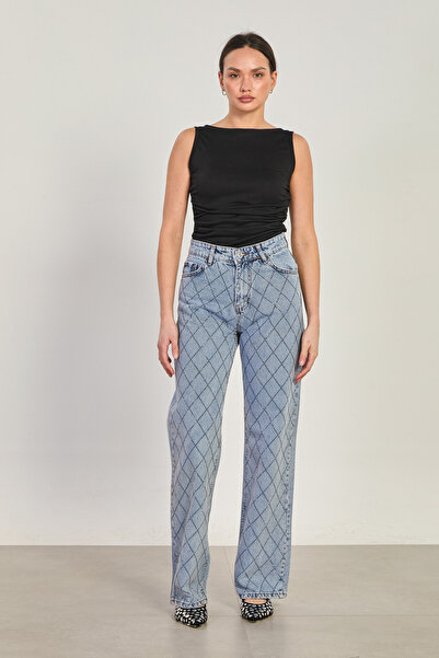 BARRELS AND OIL Women's J63 Baklava Stone Printed Palazzo Jean Trousers - Lig...