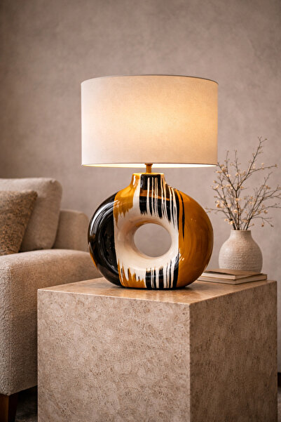 Vinner Luxury Aura Halo Handmade El Yapımı Seramik Abajur – Krem Silindir Şap...