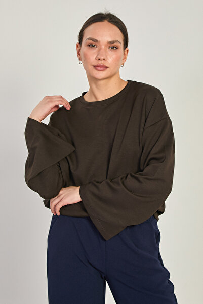 BARRELS AND OIL Women's wide sleeve modal sweatshirt - bitter coffee