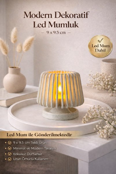 zulya Modern Dekoratif LED Mumluk 9x9.5 cm – Minimal Tasarım Masa & Sehpa Ayd...