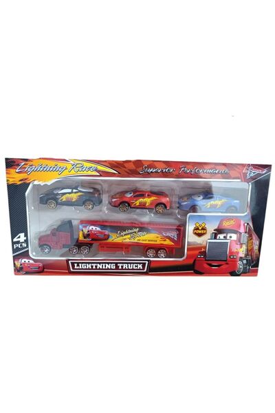 Besay Toys Truck Set of 4 with Metal Cars Spr-50-Black-Blue-Red