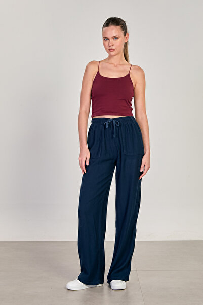 BARRELS AND OIL Women's Elastic Waist Square Pocket Loose Trousers - Dark Nav...