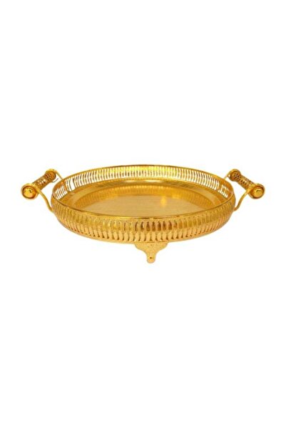 AZOZ MERCHLY Round gold iron tray with 2 handles, 36 cm