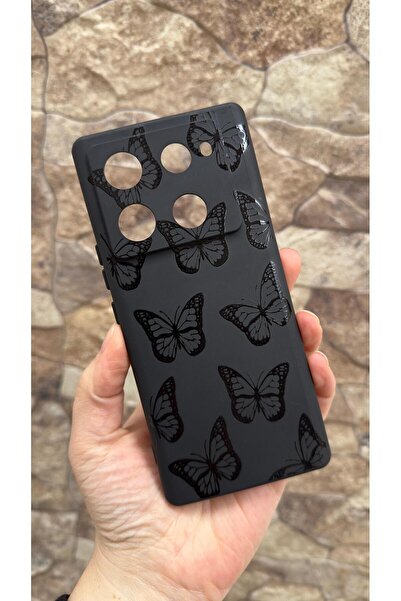 Vip Case Infinix Note 40 Pro Compatible Black Butterfly Patterned Silicone Sh...