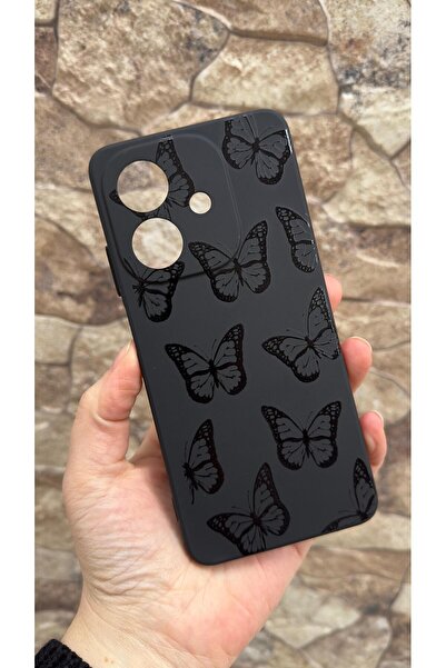 Vip Case Oppo A3 Compatible Black Butterfly Patterned Silicone Shock Absorbin...