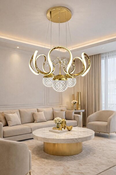 HOMSİ LEDLİ AVİZE AHTAPOT KUMANDALI 3 RENK IŞIK ÖZELLİKLİ GOLD KAPLAMA