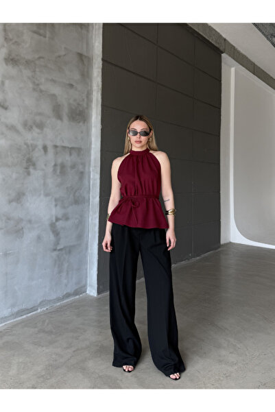 thelowely Halter Neck Tie-Waist Blouse