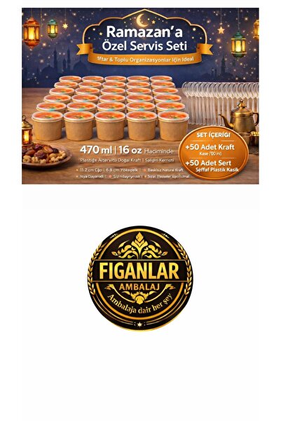 figanlar ambalaj 50’li Şeffaf Kapaklı Kraft Çorba Kasesi 470 ml (16 oz) + 50 ...