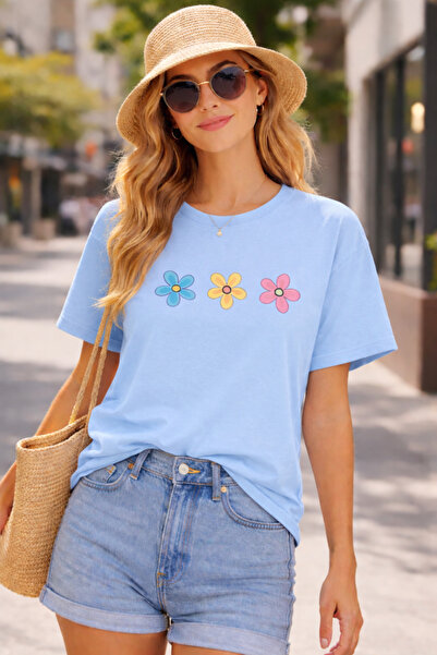 ArtYus Colorful Daisies Printed Cotton Relaxed Fit Round Neck Unisex T-Shirt
