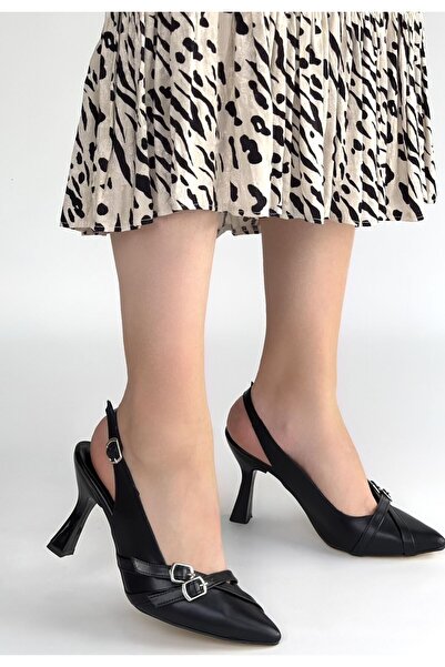 Lisinya Jedda Black Leather Heeled Shoes - Tygoo