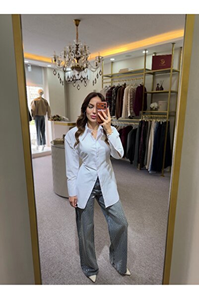 RAVİ Vatkalı belden bağlamalı oversize gömlek