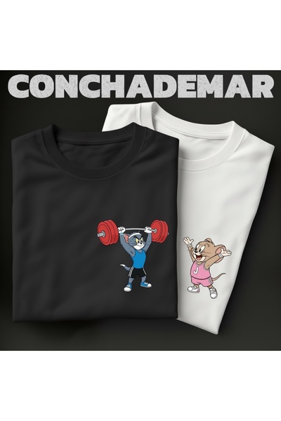 Vordevia Tom and Jerry Printed 2-Piece Oversize T-Shirt Lover's Combination