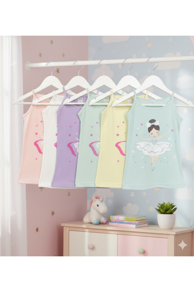 Şenay KIZ ÇOCUK İP ASKILI ATLET BASKILI 6 lı EKONOMİK PAKET