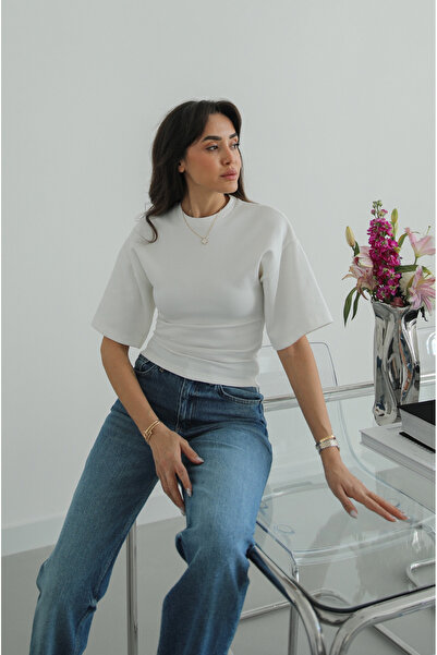 Havoş Εκρού μπλουζάκι με σούρες στα πλαϊνά