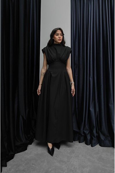 Havoş Black Enid Padded Dress with Waistband