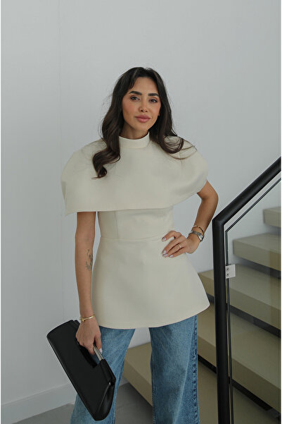 Havoş Ecru Blouse with Cape Detail on the Collar