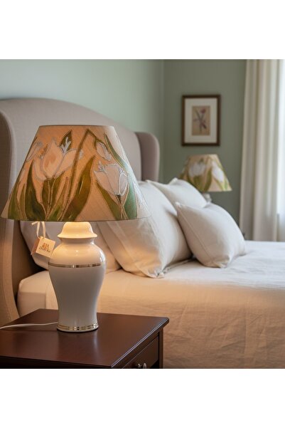 DecorKa Hand-painted porcelain table lamp – Elegant floral design, warm light...