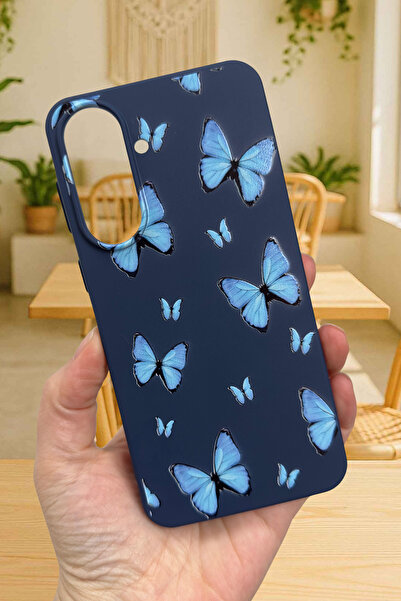 Vip Case Samsung Galaxy A37 Compatible Blue Butterfly Patterned Silicone Shoc...