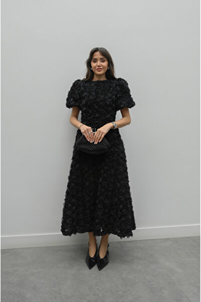 Havoş Black Rose Embossed Dress