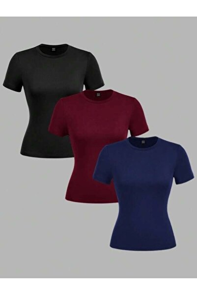 SVART WEAR مجموعة من 3 قطع من القطن ذات الرقبة المستديرة وقصة ضيقة وأكمام قصيرة