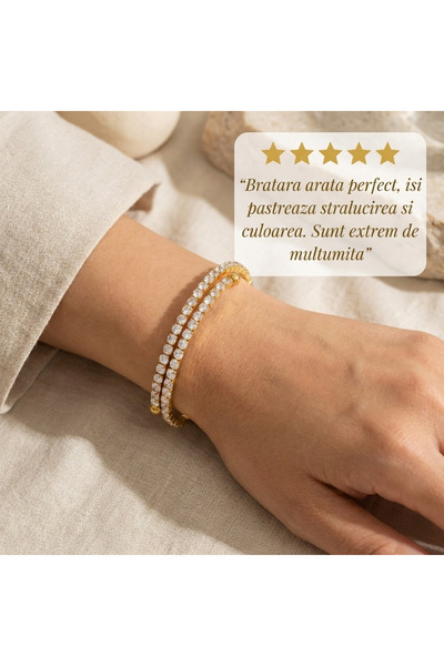 AVRALIA Bratara Tennis Placata cu Aur 18k, Cristale Zirconiu, Reglabila, Cutie si Certificat de Garantie
