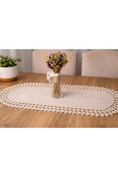 derincase Hand Knitted Beige Runner 100X35 cm Bohemian Tablecloth Decorative ...