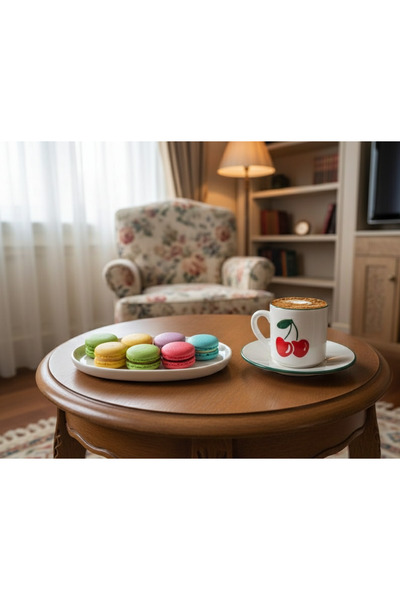 HAZEM Kirazlı 2 Kişilik Türk Kahve Fincan Takımı