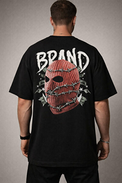 cc collection Unisex Oversize Brand Mask Printed Black T-Shirt Street Style