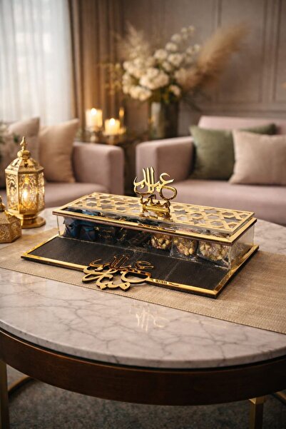 LAZORİAE وعاء شوكولاتة فاخر من البليكسي بتفاصيل ذهبية وحامل تقديم 30*22*5 - ت...