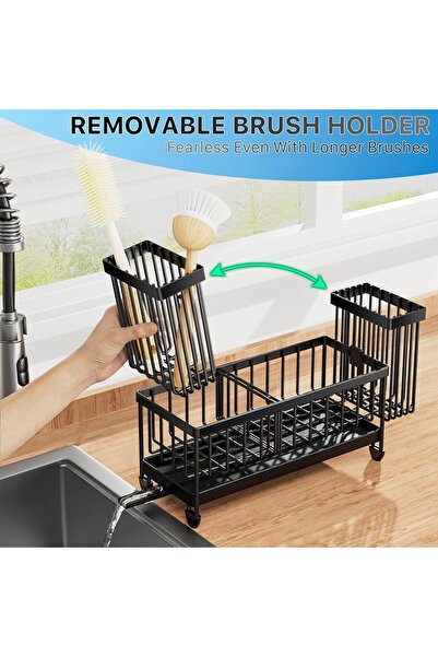 Cisily Sponge Holder for Kitchen Sink, Sink Caddy with High Brush Holder, Organzier Rustproof 304 Stainless Steel Dish Organizer Divider, Soap Dispenser Storage