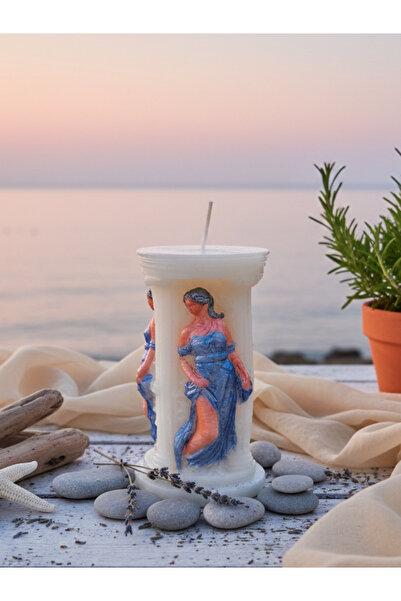 Mumiko Özel Boyalı Büyük Tanrıça Sütun Tip 3 Sedir Ağacı Kokulu Dekoratif Mum