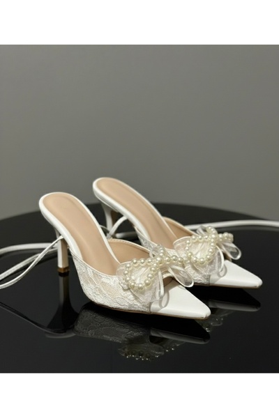 Felisya Butik Pearl Bow Lace Ankle Strap Evening Dress Shoes New -Feli̇syabuti̇k