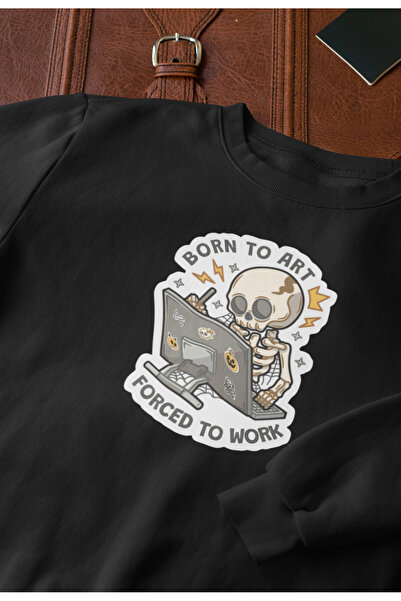 MAGORS Born to Art Printed Cotton Long Sleeve Crewneck Retro Oversize Sweatsh...