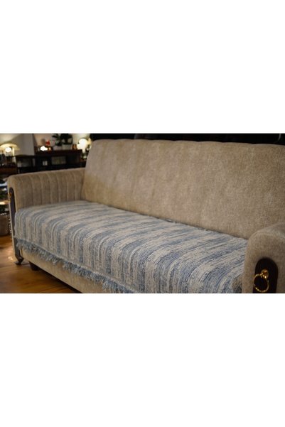 Tfnhometr Cotton Sofa Cover Non-Slip Surface Stain Resistant Blue Wall Pattern 170 X 210 cm