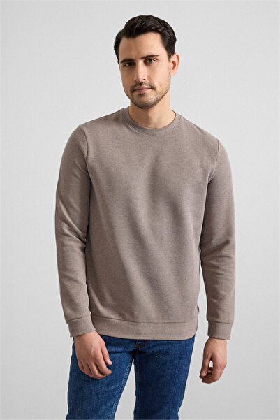 SÜVARİ Koyu Kahve Regular Düz Bisiklet Yaka Sweatshirt
