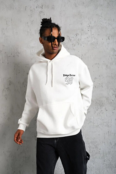 Generic Brand Men's 98 Printed Hooded 3-Thread Cotton Sweatshirt Hoodie - White