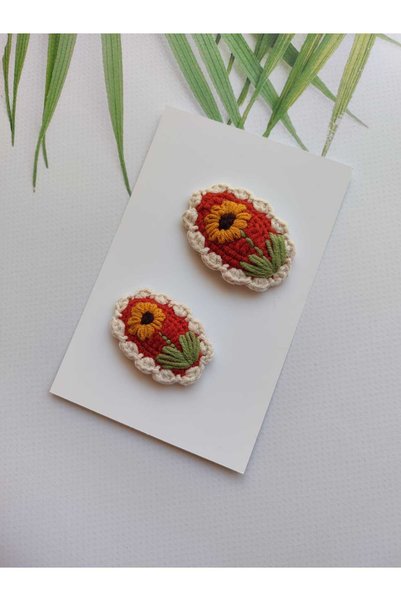 Hand Mother's Since 2024 Çiçek Işlemeli Anne&kız Niş Her Yaş Organik Handmade Saçsız Bebek Tokası ve Çıt Toka Saç Aksesuarı